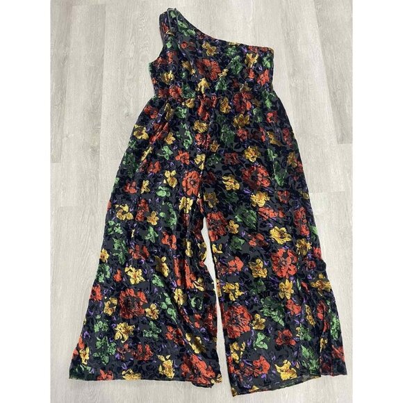 ANTHROPOLOGIEHutch One-Shoulder Velvet Jumpsuit Black Floral Size 18W